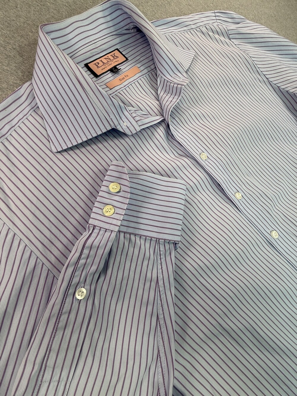 Thomas Pink Jermyn Street London Slim Fit Striped Dress Shirt - Size 17 neck